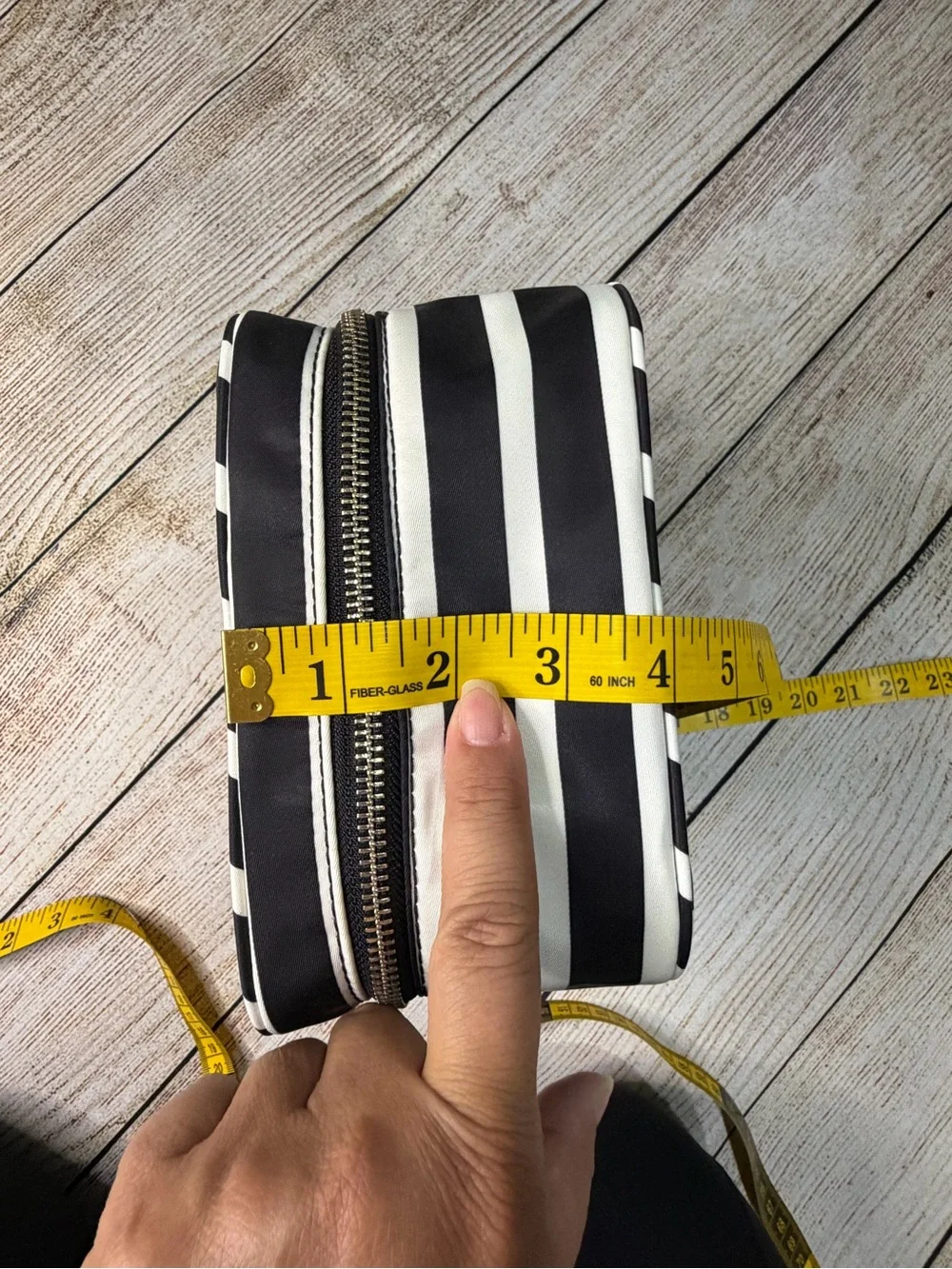 Kate Spade Dawn Sailing Stripe Travel Cosmetic Bag NWT Black White Large Case
